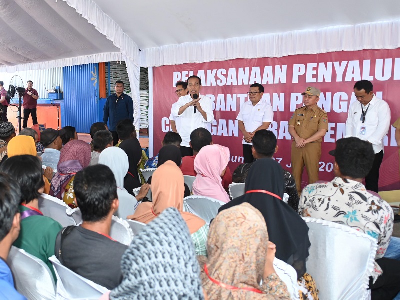 TINJAU : Presiden RI Joko Widodo didampingi oleh Gubernur Kalteng, Sugianto Sabran meninjau Gudang Bulog Buntok Kabupaten Barito Selatan, Kamis (27/6/2024). (foto:mmc)