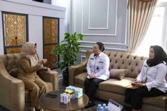 KOLABORASI : Kepala Badan Kepegawaian Daerah (BKD) Provinsi Kalimantan Tengah, Lisda Arriyana, menerima kunjungan Kepala Perwakilan BKKBN Provinsi Kalimantan Tengah, Jeanny Yola Winokan, di Kantor BKD Provinsi Kalteng, Senin (13/1/2025). (fot0:mmc kalteng)