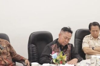 KERJASAMA: Bupati Katingan Saiful bersama Wakil Bupati Katingan, Firdaus didampingi Kepala Dinas PTSP setempat, Hariawan menerima audiensi dengan manajemen PT RMU di Hotel Bahalap Palangka Raya, Kamis (10/4/2025). (foto:hairul saleh)