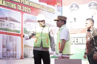 GROUNDEBREKING : Gubernur Kalteng, H Agustiar Sabran lakukan Groundbreaking Dapur Satuan Pelayanan Pemenuhan Gizi (SPPG) Makan Bergizi Gratis (MBG) Polda Kalteng, di Belakang Kantor Direktorat Lalu Lintas Polda Kalteng, Kamis (8/5/2025).  (foto:ist)