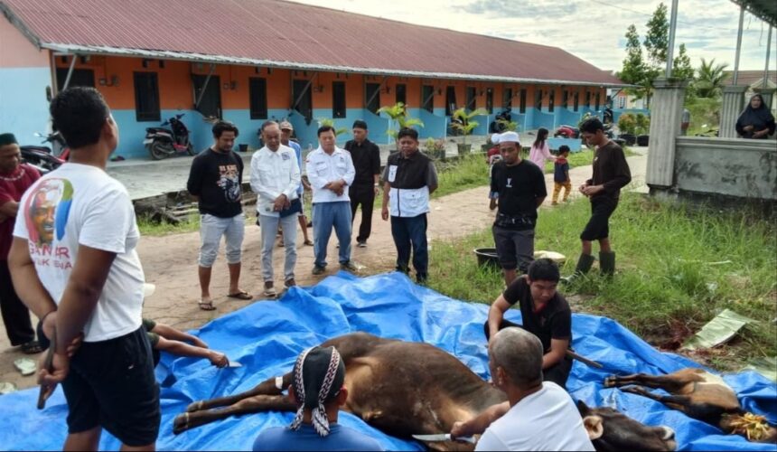 IDUL ADHA. Ketua DPW PSI Kalteng, Sipet Hermanto didampingi jajaran sekretaris. dan Ketua OKK DPW PSI Kalteng, Rano Rahman, menghadiri acara penyembelihan hewan kurban, sapi Limosin, dalam rangka Idul Adha 1447 H di Komplek Assalam Palangka Raya, Kamis (28/5/2026) pagi. (Foto: IST)